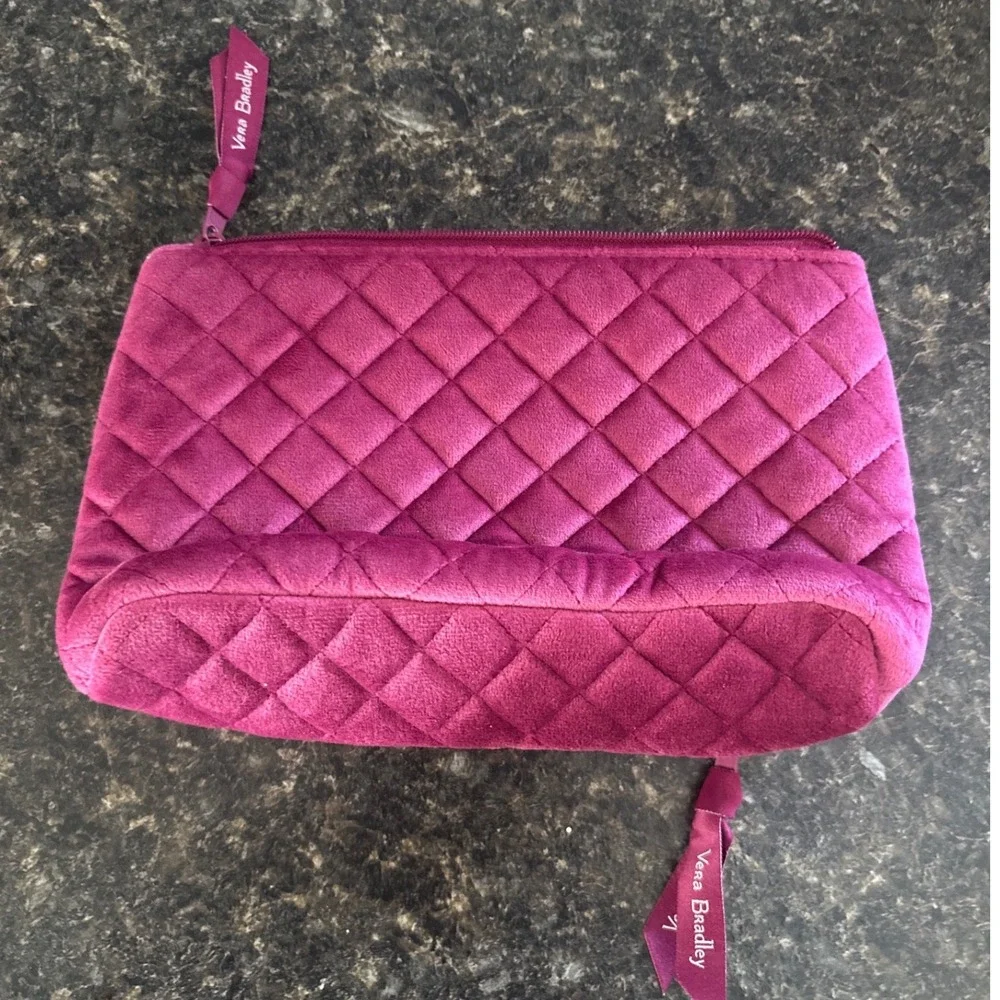 Vera Bradley Magenta Pink Quilted Velvet Cosmetic Bag Travel Organizer Pouch